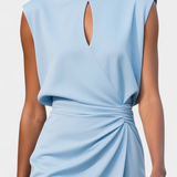 Maša Midi Obleka z Dolgimi Rokavi in Okroglim Izrezom