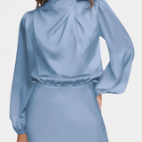 Marija Maxi Obleka z Visokim Ovratnikom in Cvetličnimi Detajli