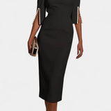 Vesna Midi Obleka z Bisernimi Detajli in Okruglim Izrezom