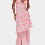 Valentina - Chiffon obleka z V-izrezom in lepršavimi rokavi