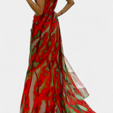 Blanka Maxi Asimetrična Haljina z Vibrantnim Vzorcem
