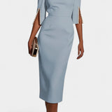 Vesna Midi Obleka z Bisernimi Detajli in Okruglim Izrezom