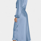 Marija Maxi Obleka z Visokim Ovratnikom in Cvetličnimi Detajli