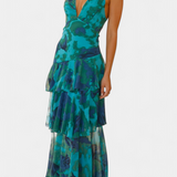 Valentina - Chiffon obleka z V-izrezom in lepršavimi rokavi