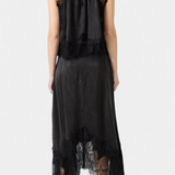 Nada Midi Krilo z Čipkastimi Detajli in Asimetričnim Robom