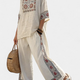 Daisy komplet iz bambusove tkanine z elegantnimi rdečimi in zelenimi črtami