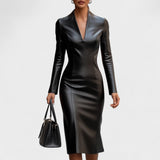 Lada - Uska obleka iz umetnega usnja