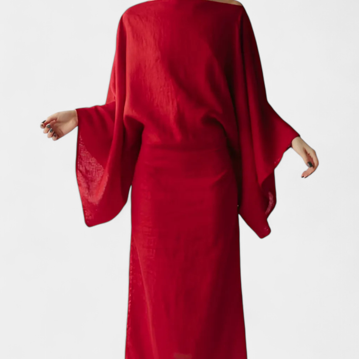 Filipa - Kimono obleka iz lanu in bombaža s pasom